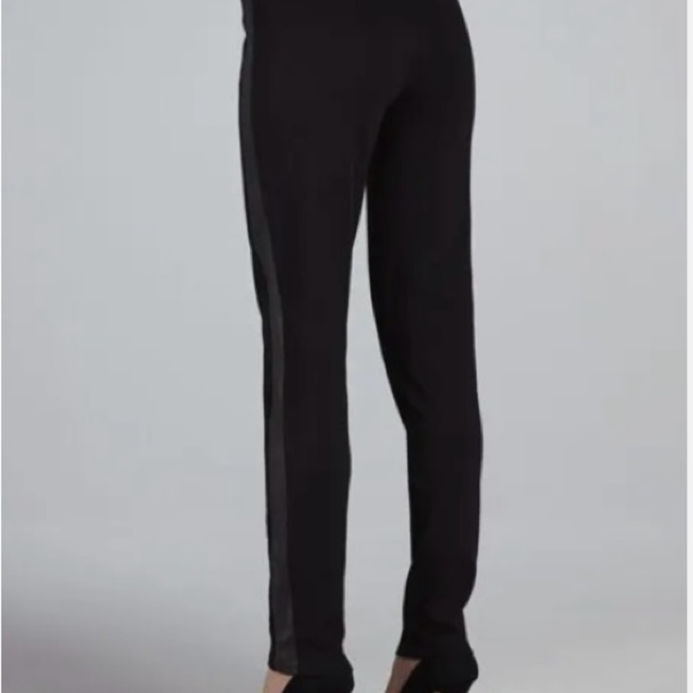 EILEEN FISHER Skinny Pants Size xxs Leather Tuxedo Stripe Panel Black